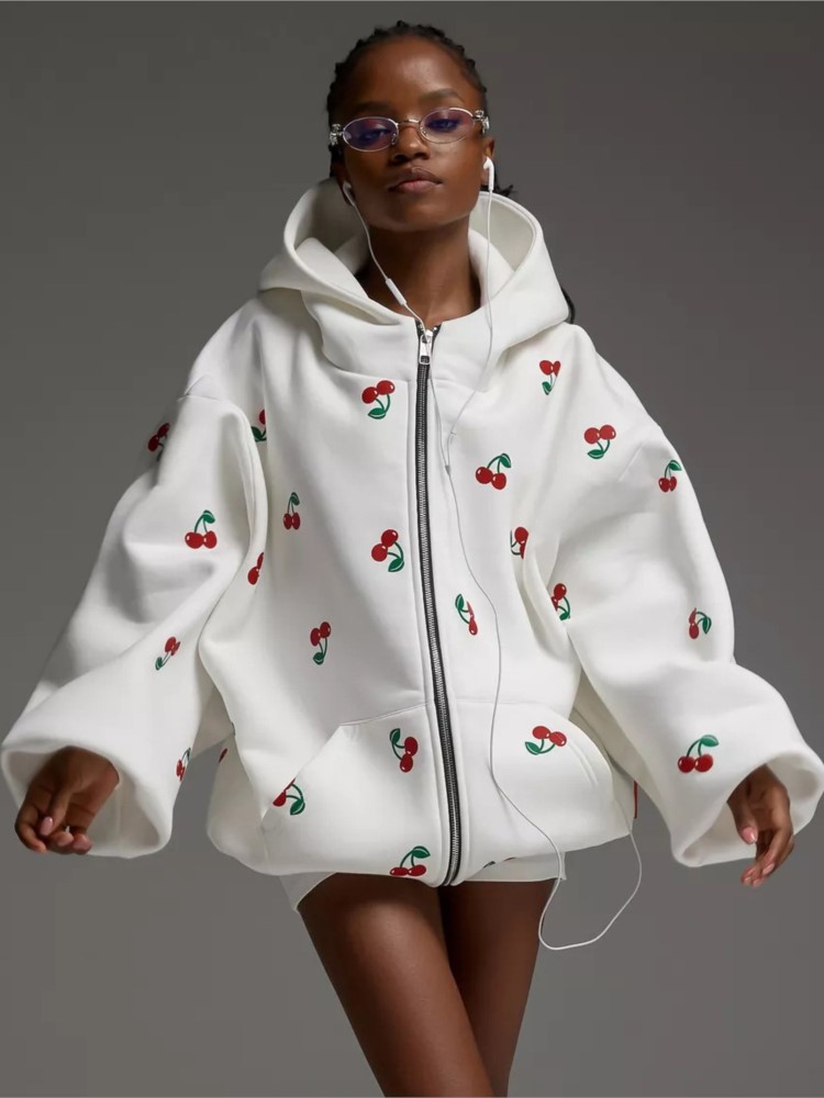 Women's Cherry Printed Sweatsh - Streetwear Brand New 评论和价格